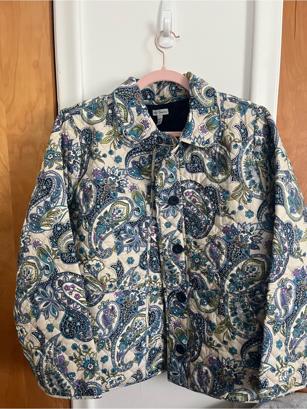 Vera Bradley Quilted Paisley Button-Up Jacket in Cream, Blue & Green XL